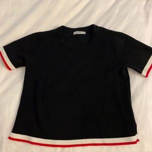 Zara Black Knit Short Sleeve With Stripe Detail
